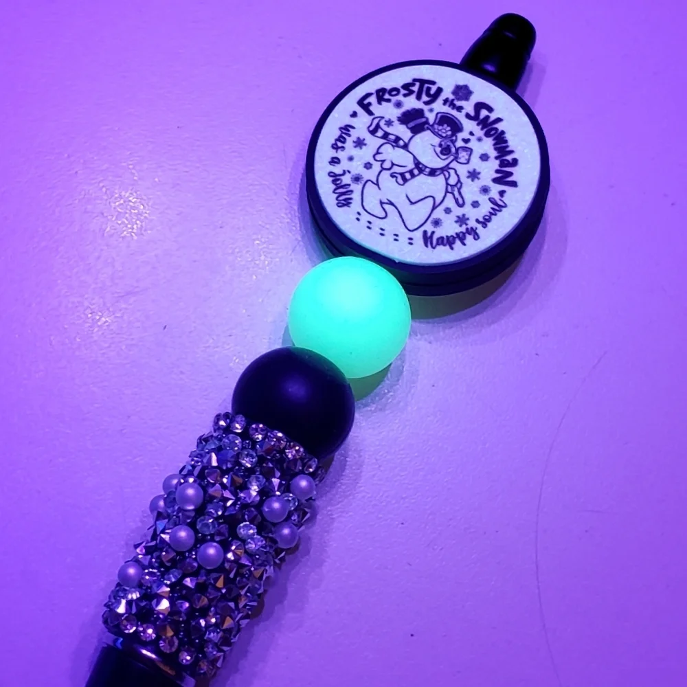 Handmade Glow in Dark Retro Frosty The Snowman Beaded Silicone Focal Bead Pen